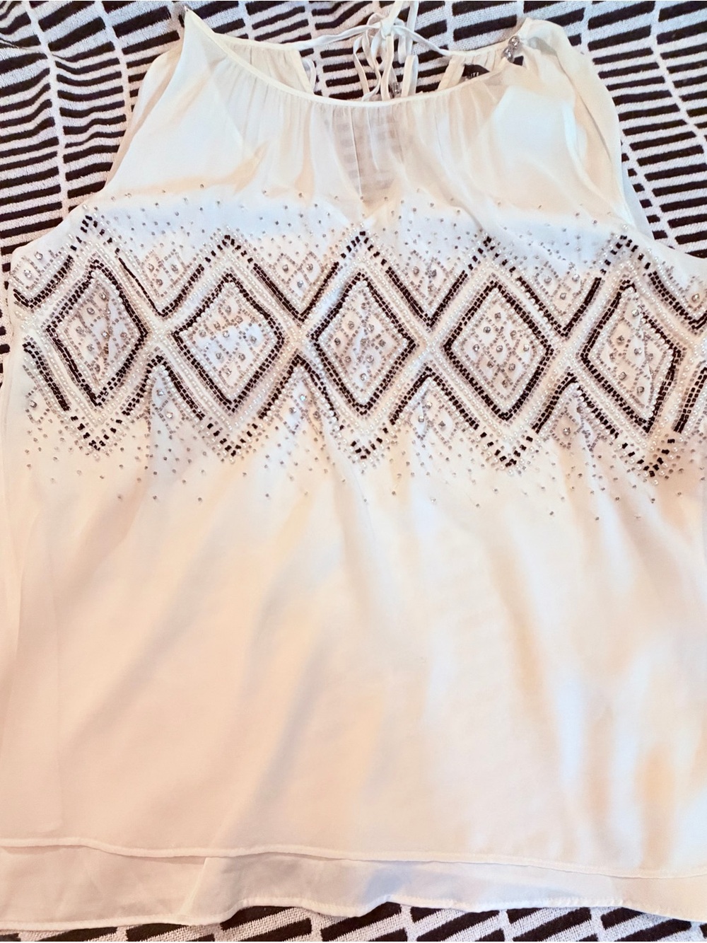 White House Black Market Cream Ruffled Neck Blouse